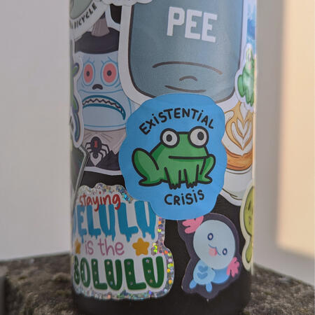 frog sticker on bottle